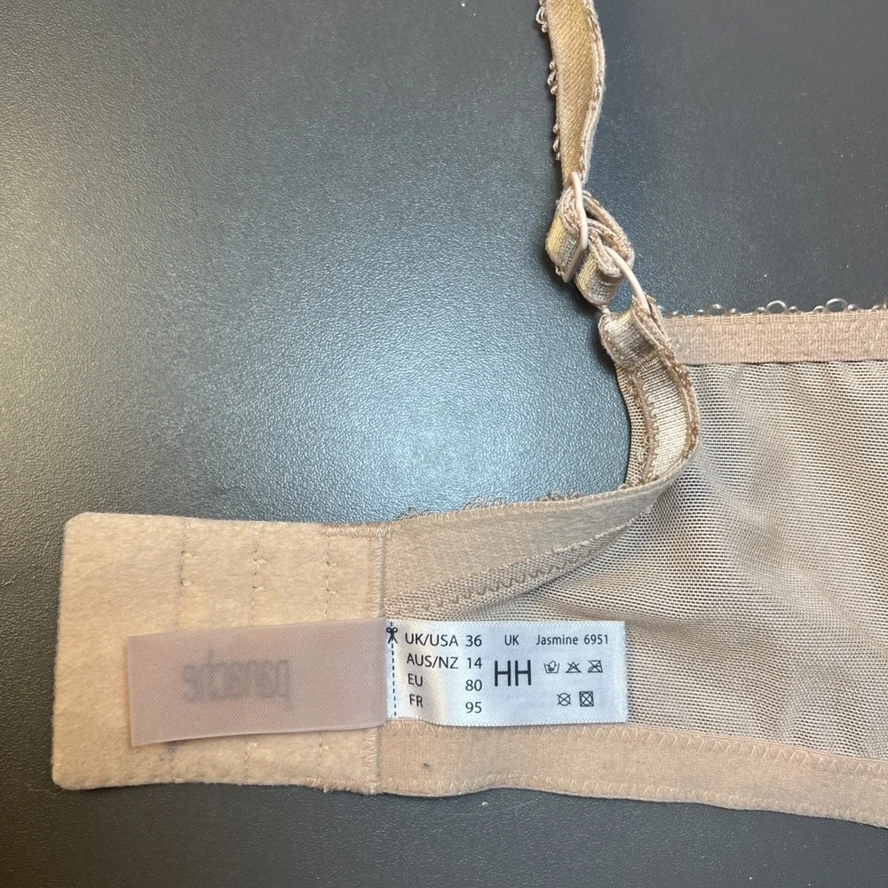 Panache Jasmine 36HH  Nude Balconette Underwire Semi Sheer Bra 6951‎